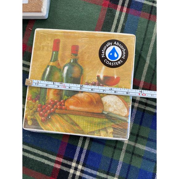 BRAND NEW Set of 4 Wine Themed Cork-Backed Stone Coasters - Picture 4 of 4